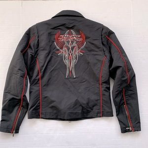 EUC HARLEY DAVIDSON SATIN LINED WATER RESISTANT MULTI ZIPPERS JACKET  (S)